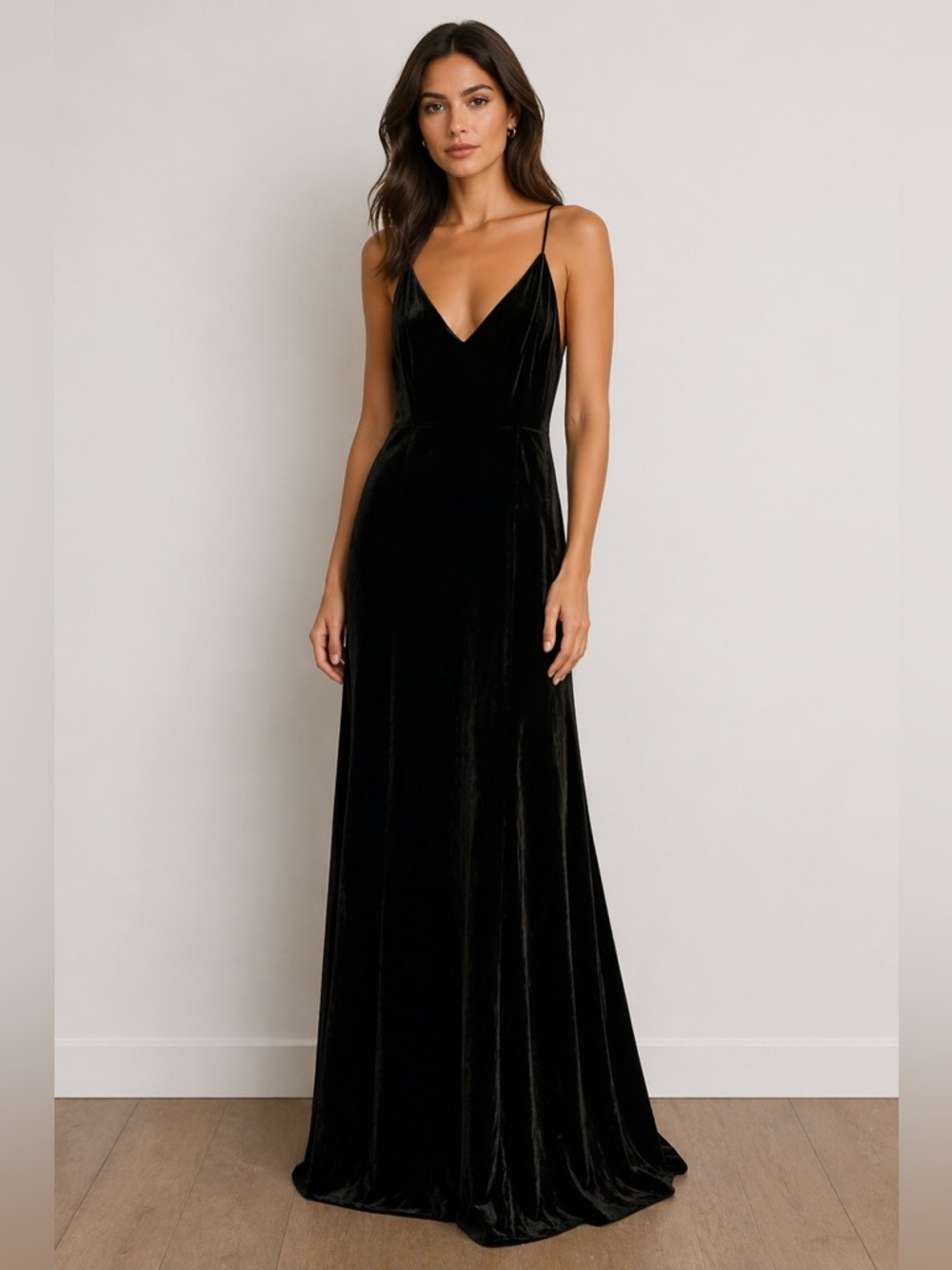 Vera Wang B2 Jasmine Olive & Black Velvet Maxi Dress Open Back Tie Size 12